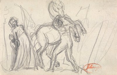 Unidentifiziertes Subjekt - Frau, Kind, Mann und Pferd von George Romney